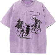Cowboys Roping Bull Vintage Washed T-Shirt in Purple