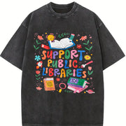 Support Public Libraries Vintage Washed T-Shirt in Black