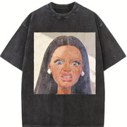 Shocked Glam Doll Portrait Vintage Washed T-Shirt in Black