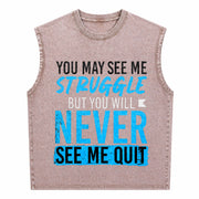 Never Give Up Vintage Washed Tank Top in Brown