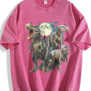 T-rex Dinosaur 90s Vintage Washed T-Shirt in Red