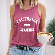 California Fst 1776 Los Angeles United States Crew-neck Women's Color Cotton Tank Top in Red