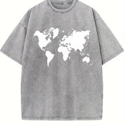 World Map Vintage Washed T-Shirt in Gray