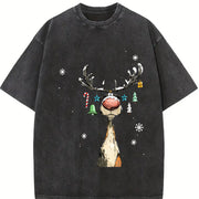 Merry Reindeer Cocktail vintage washed oversized T-shirt in Black