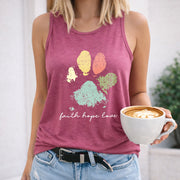 Faith Hope Love Paw Crew-neck Sleeveless Vest Outdoor Women's Color Cotton Tank Top in Red