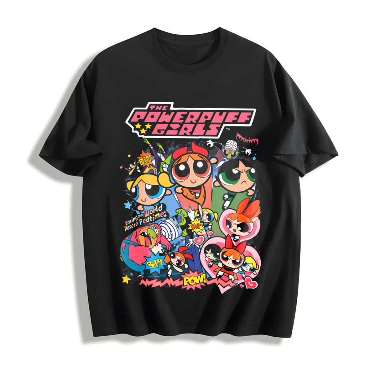 Powerpuff GIRLS All Seasons Cotton T-Shirt in Black