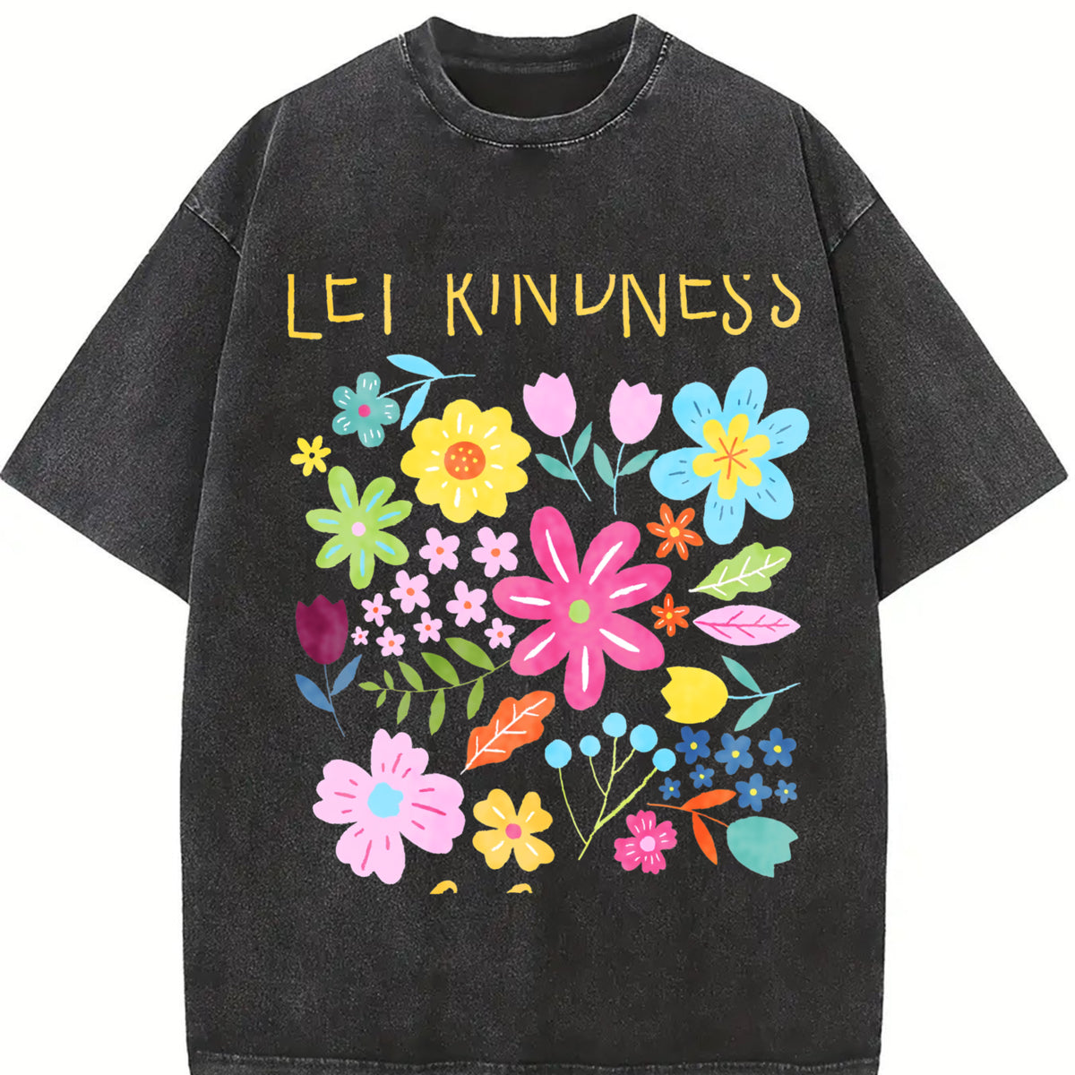 Let Kindness Bloom Vintage Washed T-Shirt in Black