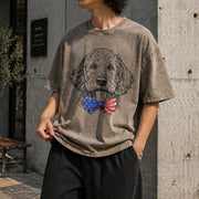 Patriotic Puppy Love Vintage Washed T-Shirt in Brown