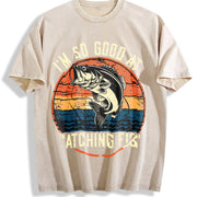I'm So Good at Catching Fish Vintage Washed T-Shirt in Beige