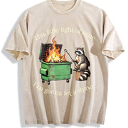 Raccoon Dumpster Fire This Little Light of Mine vintage washed oversized T-shirt in Beige
