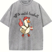 Off to Watch Baseball Goose Vintage Washed T-Shirt in Gray