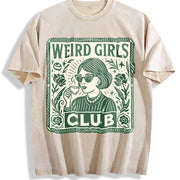 Weird Girls Club Quirky Vintage Washed T-Shirt in Beige