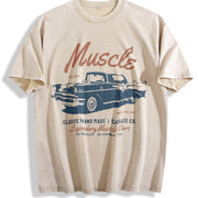 Retro Original Hot Rod Car Retro Distressed Vintage Washed T-Shirt in Beige