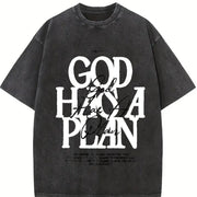 Christian God Has a Plan (Jeremiah 29:11) Front & Back Vintage Washed T-Shirt in Black