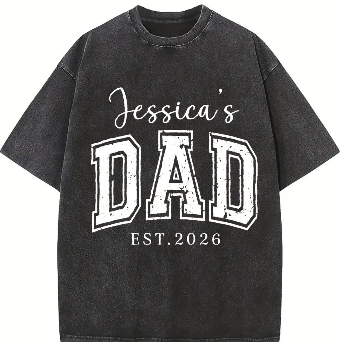Personalized Dad with Kid Name Vintage Washed T-Shirt in Black