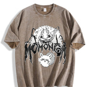 Metal Momonga Dekatsuyo Chiikawa Hip Hop Street Distressed vintage washed oversized T-shirt in Brown