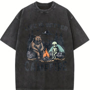 Retro Bear and Alien Life Is Better by the Campfire 90s Vintage Washed T-Shirt in Black