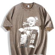 Dabi x Toga My Hero Academia Anime vintage washed oversized T-shirt in Brown
