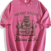 Retro Raccoon Reading Book 90s Vintage Washed T-Shirt in Red