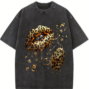 Leopard Lips and Soccer Ball Vintage Washed T-Shirt in Black