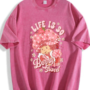 Have a Berry Nice Day Strawberry Retro Cartoon vintage washed oversized T-shirt in Red