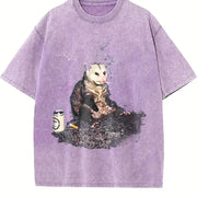 Smoking Opossum Vintage Washed T-Shirt in Purple