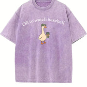 Baseball Mom Goose Vintage Washed T-Shirt in Purple