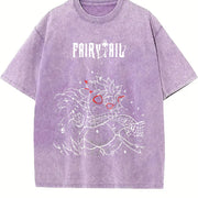 wicked Natsu Dragneel Fairy Tail Anime Manga vintage washed oversized T-shirt in Purple