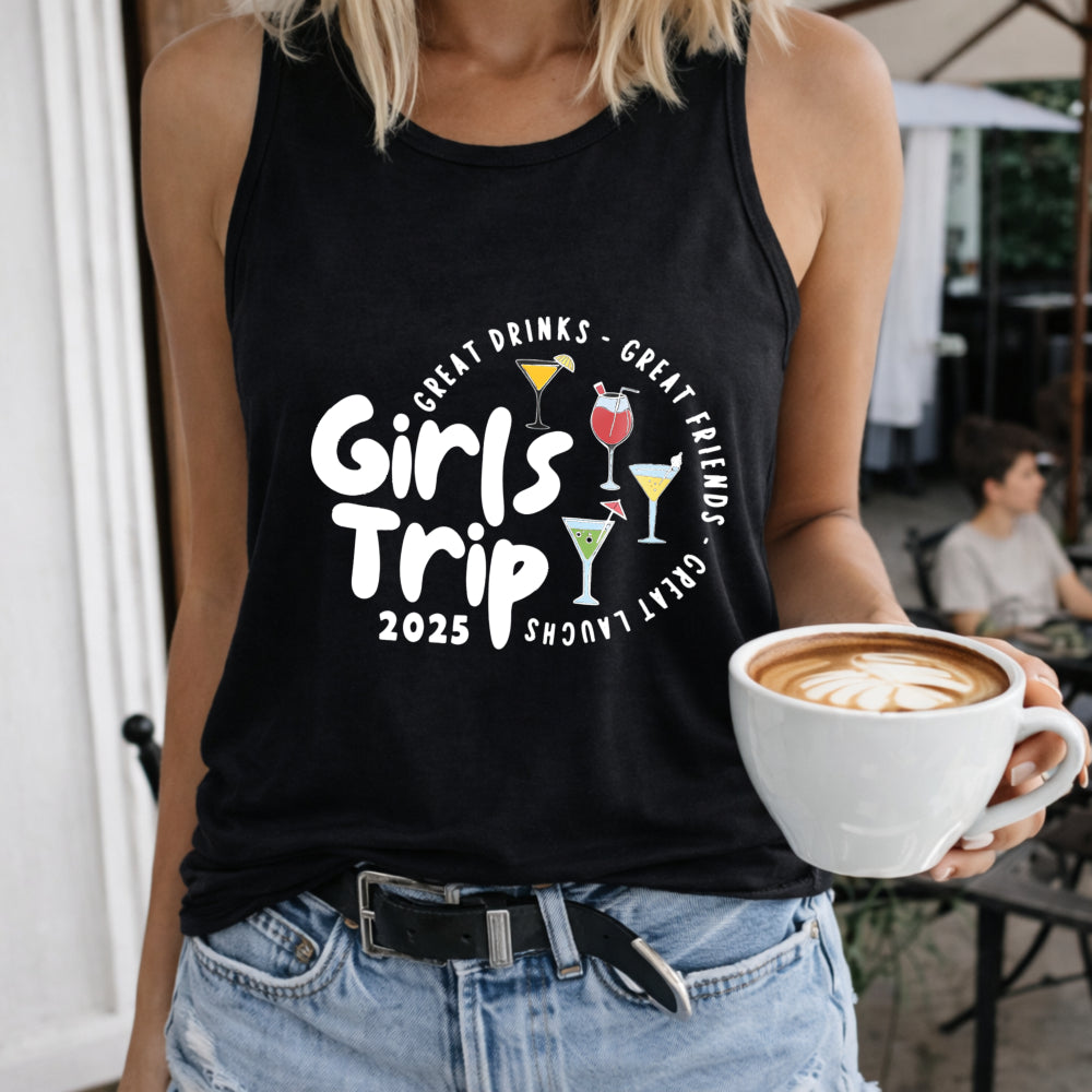 Girls Trip 2025 Women's Color Cotton Tank Top in Black