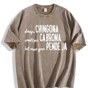 Mexican Spanish Chingona Vintage Washed T-Shirt in Brown