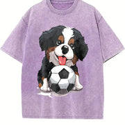 Bernese Mountain Dog Soccer Vintage Washed T-Shirt in Purple