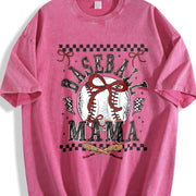 Retro Baseball Mama Checkered Vintage Washed T-Shirt in Red