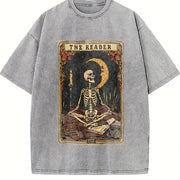 The Reader Tarot Skeleton vintage washed oversized T-shirt in Gray