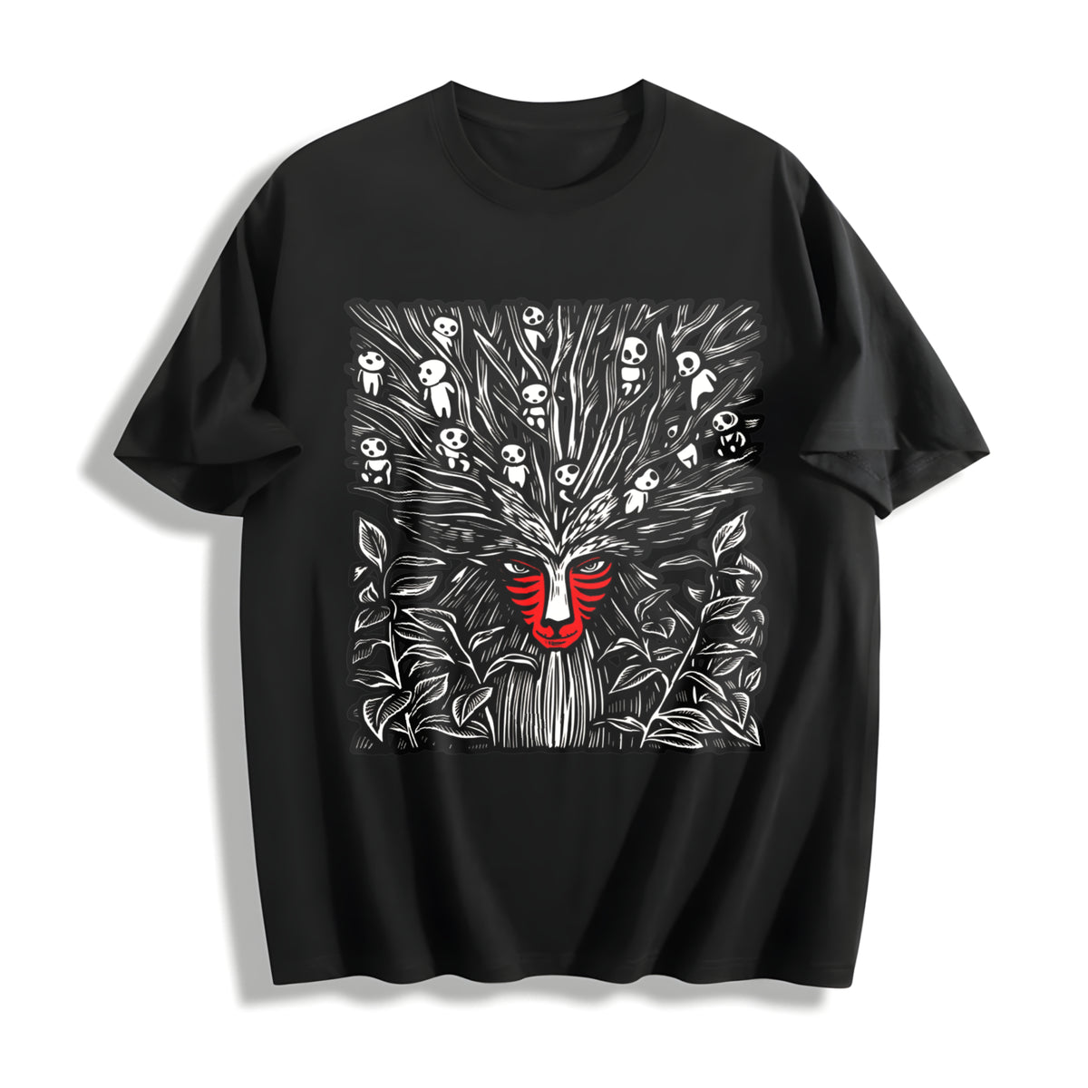Studio Ghibli Forest Spirit Ghibli Cotton T-Shirt in Black