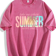 Take Me Where Never Ends Beach Coastal for Her vintage washed oversized T-shirt in Red