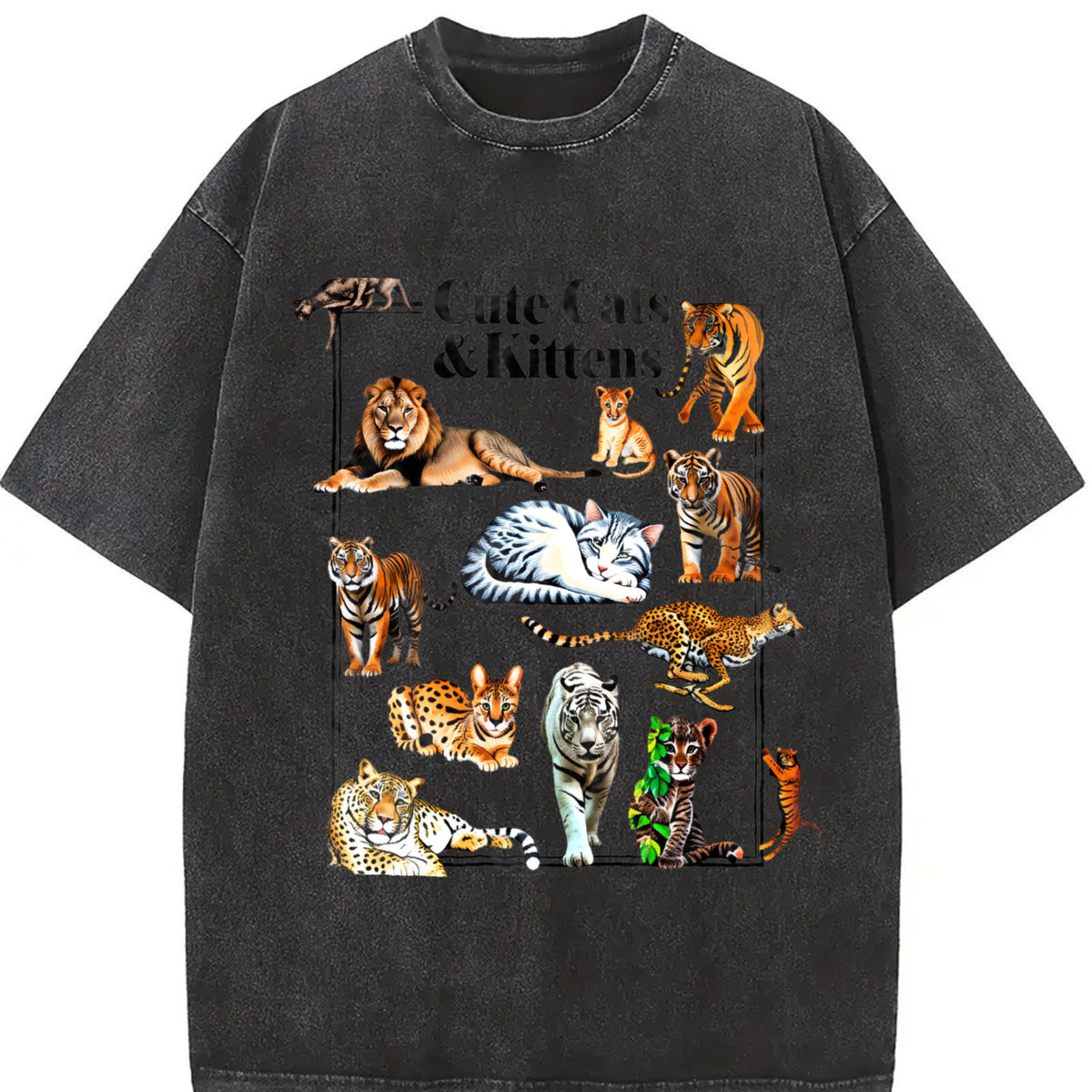 Cute Cats & Kittens Vintage Washed T-Shirt in Black