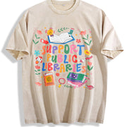 Support Public Libraries Vintage Washed T-Shirt in Beige