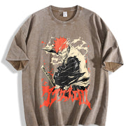 Retro Ichigo Kurosaki Rage Bankai Bleach Anime Manga vintage washed oversized T-shirt in Brown