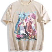 Hatsune Miku singer music anime Hip Hop vintage washed oversized T-shirt in Beige