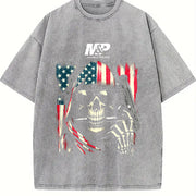 M&P by Smith & Wesson Skull American Flag Vintage Washed T-Shirt in Gray