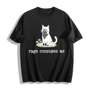 Rage Consumes Me Cat Cotton T-Shirt in Black