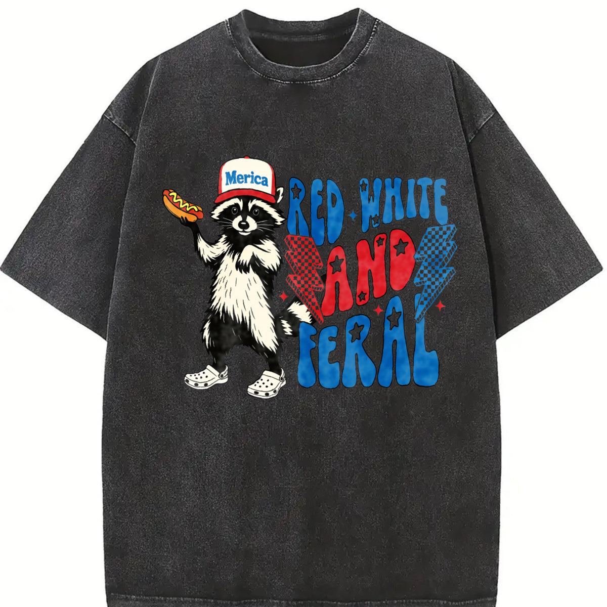 Red White and Feral Vintage Washed T-Shirt in Black