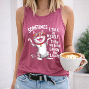 Sometimes I Talk to Myself Cat Women's Color Cotton Tank Top in Red