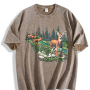 90s National Wildlife Deer vintage washed oversized T-shirt in Brown