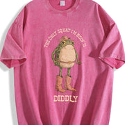 The Only Squat I'm Doin' Is Diddly Cowboy Frog vintage washed oversized T-shirt in Red