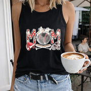 Baseball Mom with Bat and Ball Crew-neck Sleeveless Vest Women's Color Cotton Tank Top in Black