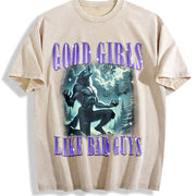 Good Girls Like Bad Guys 90s Vintage Washed T-Shirt in Beige