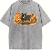 Cute Kitten Cat Lover Vintage Washed T-Shirt in Gray