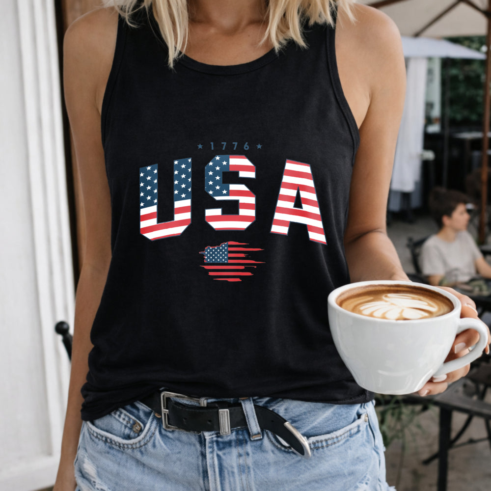 A Vest the Theme of Independence Day in the United States Women's Color Cotton Tank Top in Black