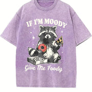 Retro Raccoon If I'm Moody Give Me Foody Vintage Washed T-Shirt in Purple